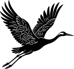 Fototapeta premium Crane Bird Flying Vector Illustration with Ornamental Pattern