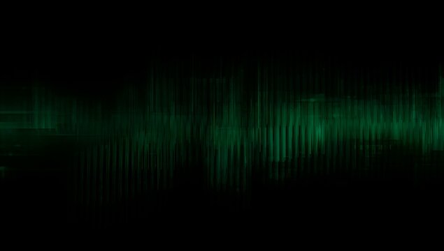 Dark tech background with glowing green audio sound wave equalizer bars