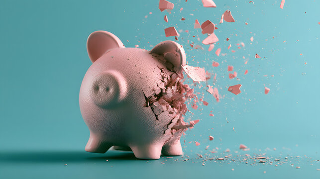 The break of the pink piggy bank indicated a financial setback.