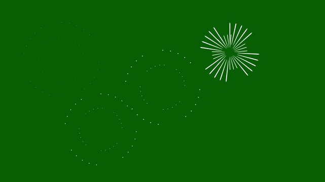 Brilliant circle blast with luminous white sparks, glittering stars, expanding ring waves, green screen motion graphics 4k video, cartoon firework explosion and smooth pop up transition