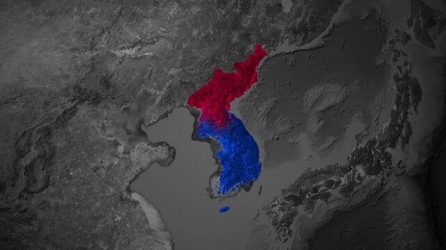 North Korea and South Korea Map Zoom In Flag Animation