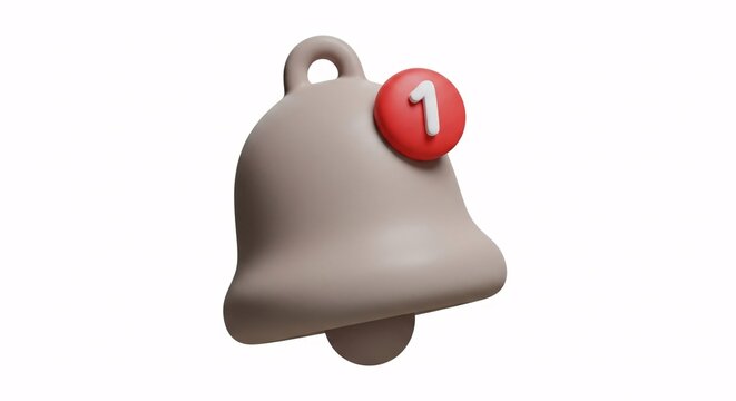 3D notification bell icon with red badge number one