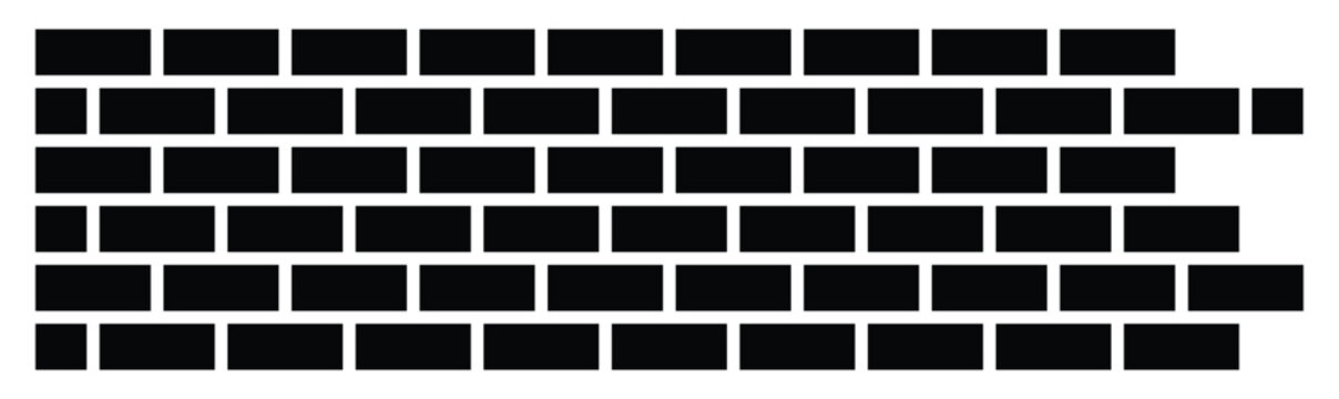 Black brick wall silhouette vector seamless pattern, isolated on transparent or white background.