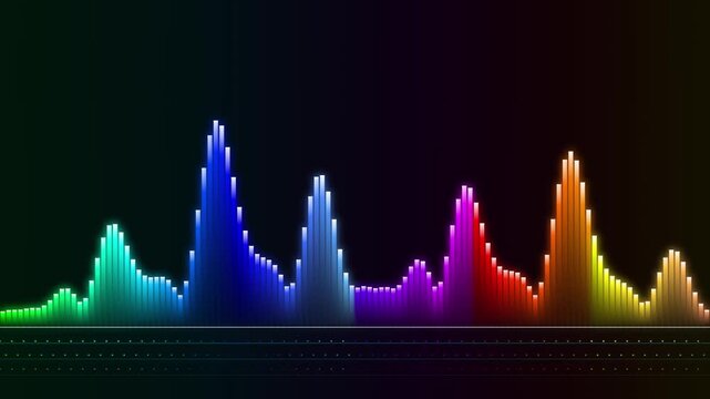 Rainbow music equalizer with colorful sound spectrum peaks