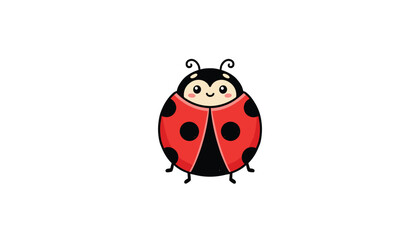 Fototapeta premium Cute cartoon ladybug illustration with a smiling face and red wings with black spots, isolated on a white background.