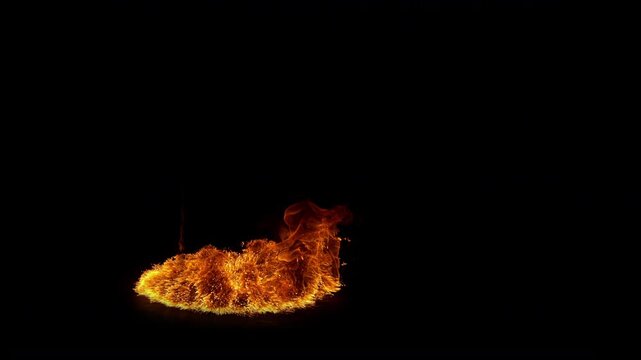 Super Slow Motion Shot of Real Big Floor Fire Explosion Isolated on Black at 1000fps.