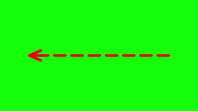 Animated red dashed arrow pointing left, a versatile graphic element for user interface design and navigation, ideal for instructional videos and web content.