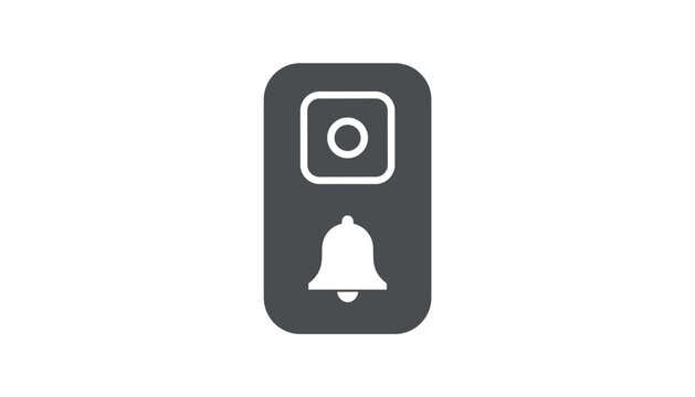 Smart home doorbell button with bell symbol in a flat dark grey rounded rectangle shape isolated on white.