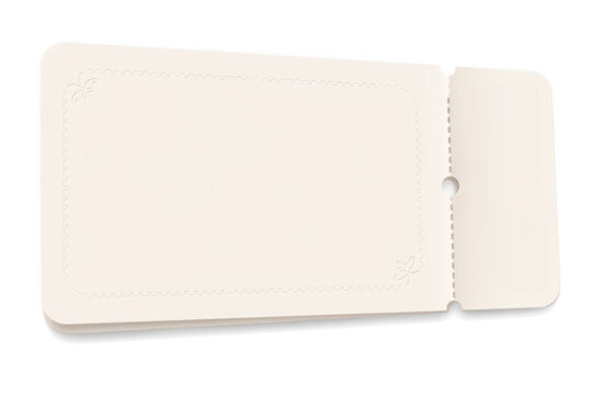 Blank perforated ticket with decorative border isolated on transparent background