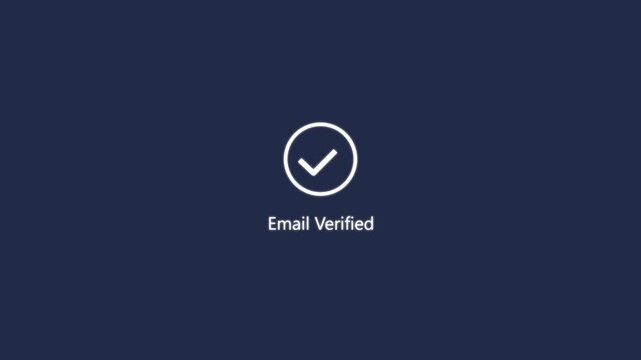 Email verified concept with check mark animation on the blue background. Motion graphics of user registration completion, account security validation. 4k motion video.