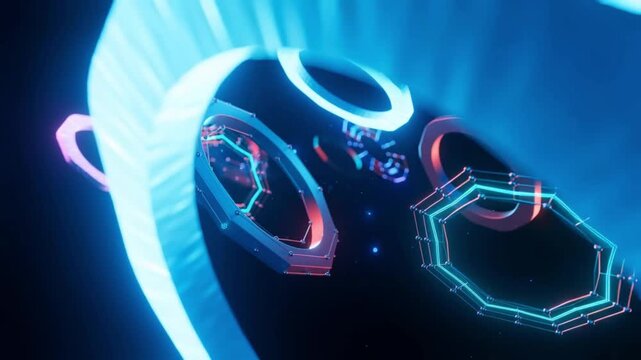Digital abstract gif glowing neon rings tech background