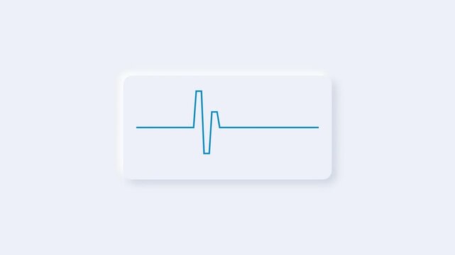 Rhythmic blue heartbeat pulse moving steadily across a minimalist white neumorphic UI card for medical technology and patient health monitoring visualization.