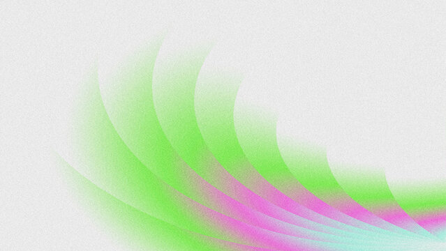 Abstract textured backdrop with grainy noise effect. Soft translucent green, magenta, and pale cyan flowing curved waves overlap on a light off-white base. 