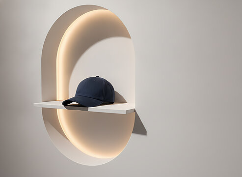 Blue cap on shelf in a minimalist niche