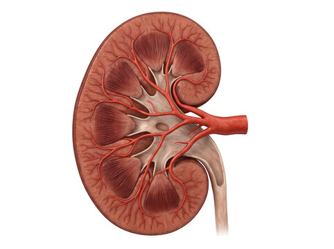 Human Kidney Cutaway Showing Internal Renal Anatomy and Structures