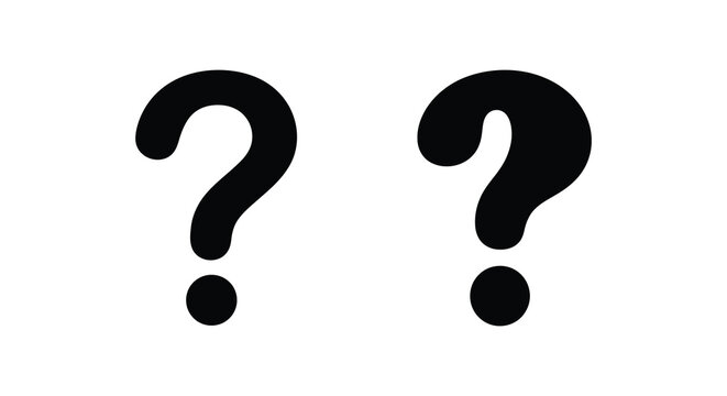 Two black question marks stand against a white background creating a simple silhouette symbol sign glyph