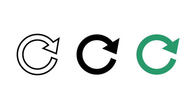 Set of three circular arrow refresh icons in various styles