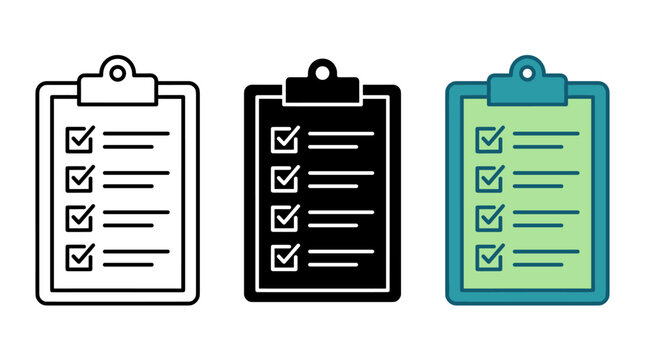 Set of clipboard icons featuring checklist tasks
