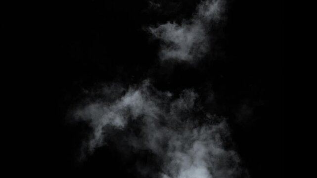 Abstract white smoke in slow motion. Smoke, Cloud of cold fog in light spot background. Light, white, fog, cloud, black background, 4k, ice smoke cloud. Floating fog.
