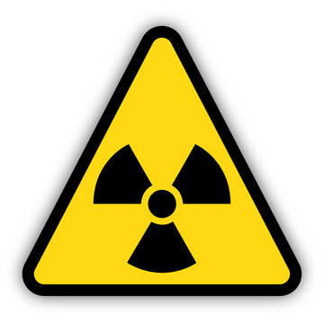 Yellow triangle hazard sign with radioactive symbol. Transparent background.