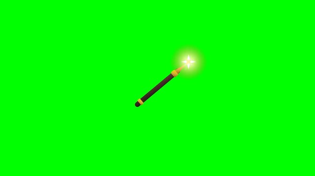 Six magic wands with glowing tips on a green screen background