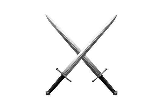 Two crossed medieval swords with silver blades