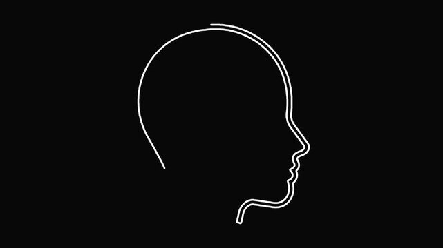 Minimalist white outline of human head profile on black background