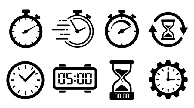 Set of black time and clock icons flat vector illustration design