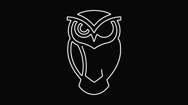 Minimalist white owl outline icon on black background