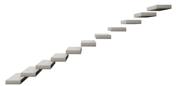 Concrete stairs are shown on a clear background. The design features a straight ascent with evenly spaced steps. This type of design is often used in