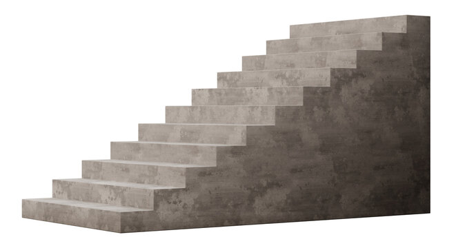 Concrete stairs are displayed in a 3D render with an isolated background. These stairs have a simple stepped structure and provide a clean view of
