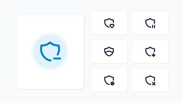 Cyber Security Zero Day Vulnerability Exploit Shield Defense 7 Vector Icon Set Hero Showcase Isolated Background