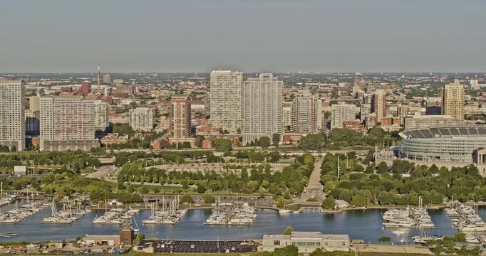 Chicago Illinois Aerial v27 sweeping aerial over Northerly Island Park to New Eastside - Shot with Inspire 2, X7 camera - August 2020