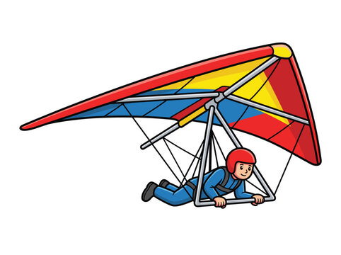 Hang glider vector illustration with a pilot flying a colorful hang glider in the sky