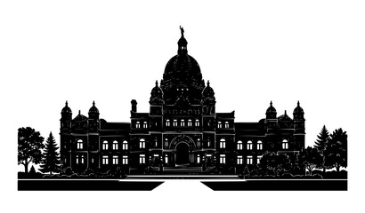 Obraz premium Vintage Legislative Assembly British Columbia Parliament Landmark Silhouette Vector