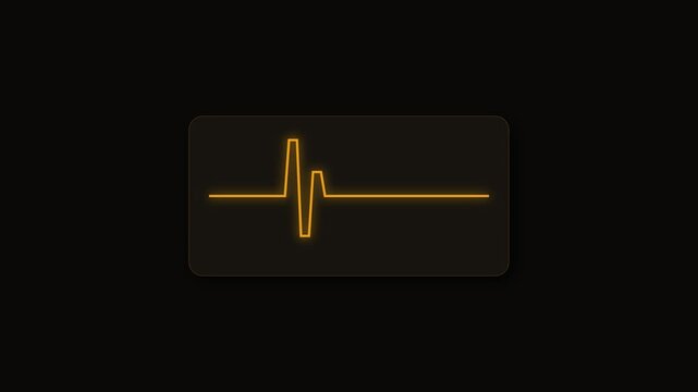 Glowing orange pulse line rhythmically flickering across a digital EKG monitor screen on a dark background for medical and healthcare concepts.