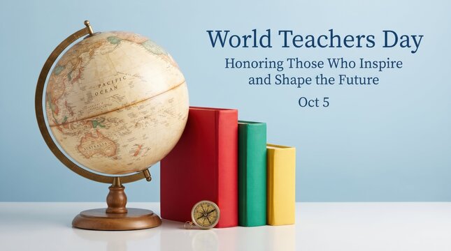World teachers day celebration with globe and books