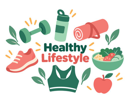 Dibujos de una vida saludable y de ejercicio en tono verde y rosa ideal para mujer en gym