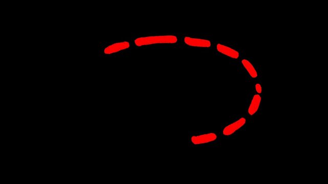 Red hand drawn dashed oval circle animation, doodle text highlight ring, isolated video overlay element