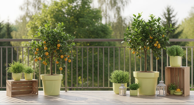 Balcony Citrus Trees With Greenery Create A Lush And Inviting Outdoor Oasis
