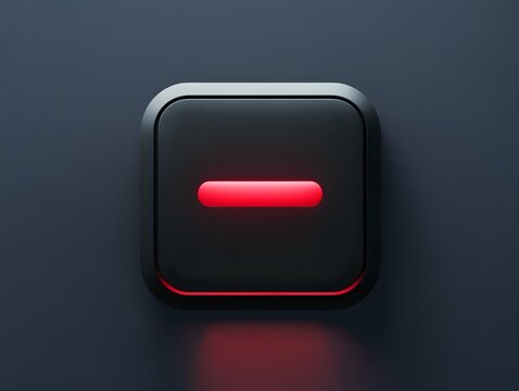 Glowing red minus icon on dark rounded square UI button