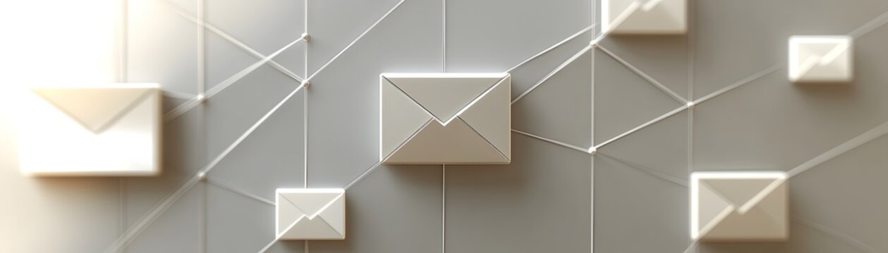 3D envelope icons connected by network lines on neutral background