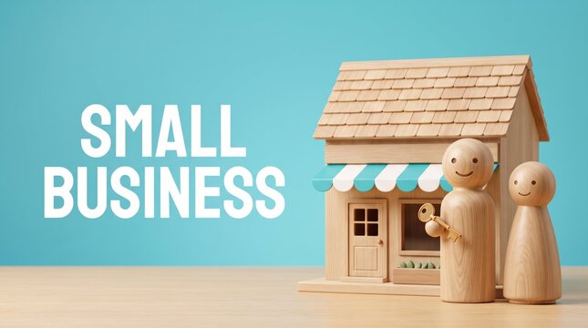 Small business wooden playhouse with teddy bears near door