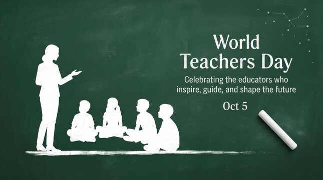 Teacher instructing students on world teachers day illustration