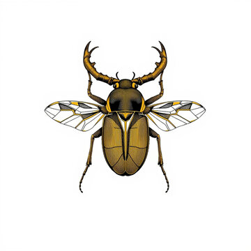 Stag beetle with large antlers and patterned wings