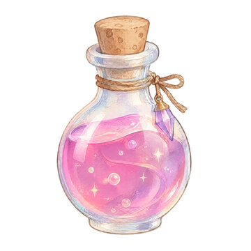 bottle of magic potion watercolor hand drawn style isolated