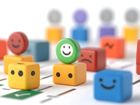 Green smiley token on colorful blocks representing feedback
