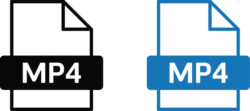 File Name Extension MP4 Type icon, video file format symbol for digital media, movie files, video streaming, multimedia content, and vector design.
