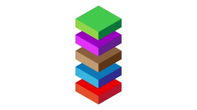 Colorful isometric falling data server block stack concept animation