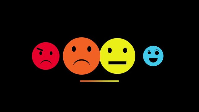Four emoji all moods angry, sad, happy, cool all emoji icon animation stock footage 4k video resolution